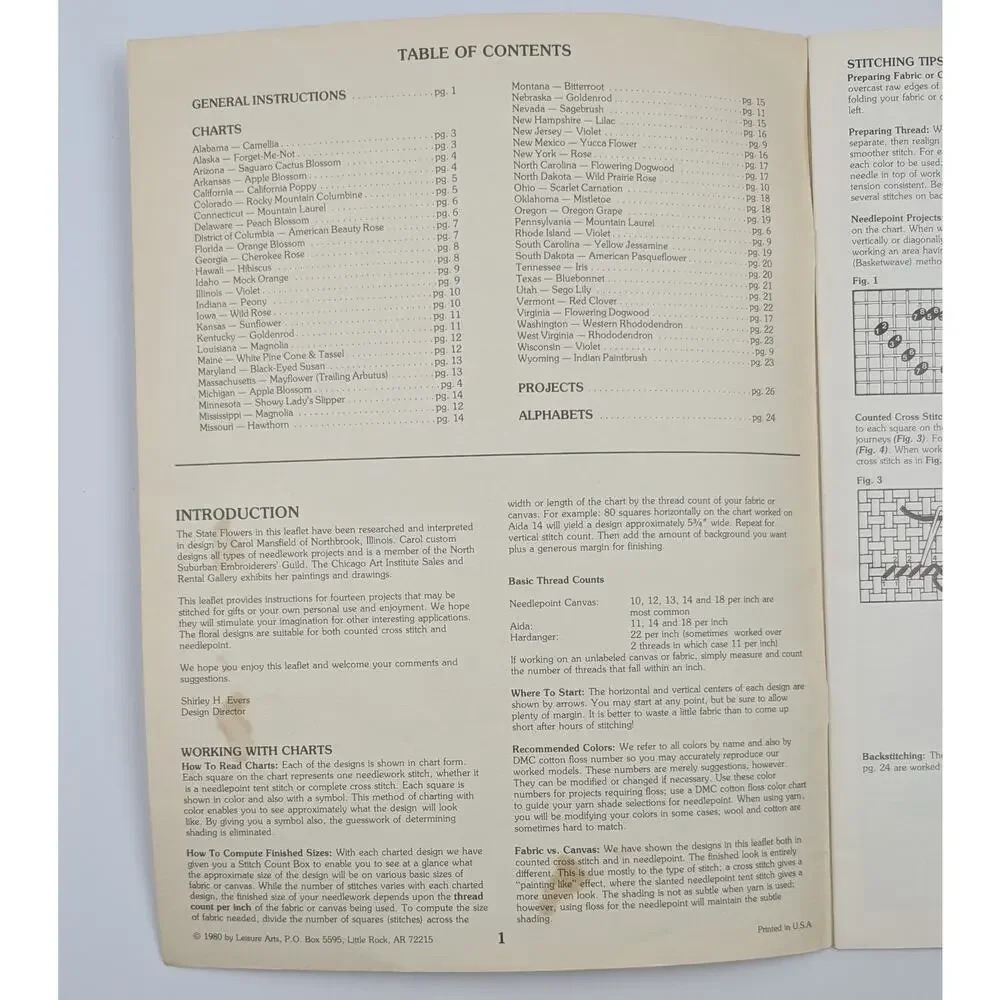 Vintage 1980 Leisure Arts - 'State Flowers' - Counted Cross Stitch Booklet